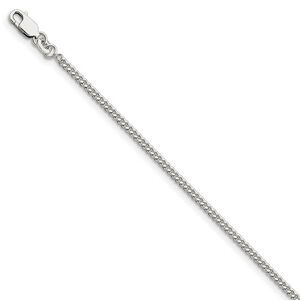 Sterling Silver 2mm Solid Curb Chain Anklet, 10 Inch
